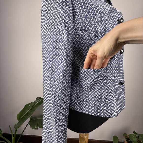 H Hilfiger Silk Cotton Blend Jacket Women’s Geometric Blue Blazer, 00s Y2K - Picture 7 of 13
